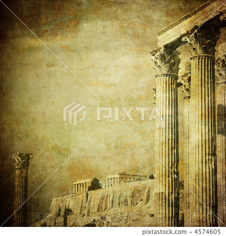Vintage image of greek columns, Acropolis, Athens, Greece 4574605