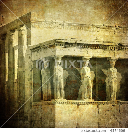 Vintage image of Caryatids, Acropolis, Athens, Greece Vintage image of Caryatids, Acropolis, Athens, Greece 4574606