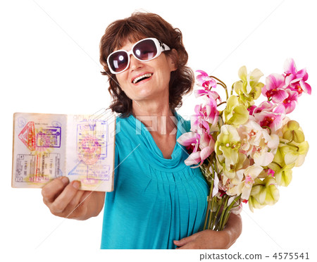 Senior woman holding bunch of flowers. Senior woman holding bunch of flowers. 4575541
