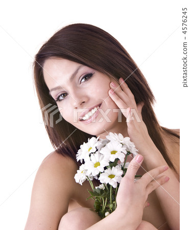 Beautiful young with flower. Massage. Beautiful young with flower. Massage. 4576245