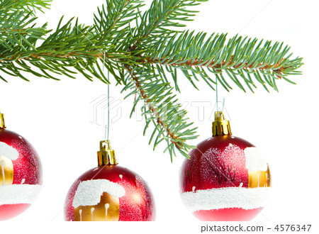 red christmas ball on branch red christmas ball on branch 4576347