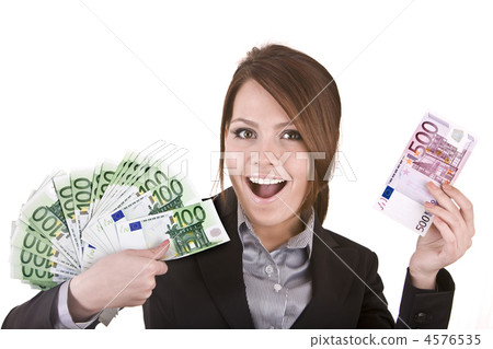 Businesswomen with group of money. 4576535