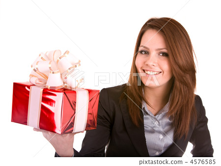 Business woman with christmas red box. Business woman with christmas red box. 4576585