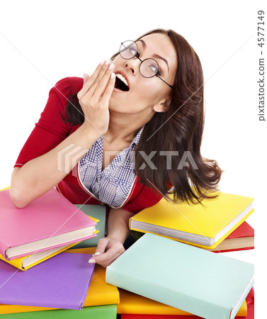Girl with pile color book . Girl with pile color book . 4577149