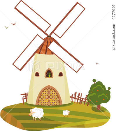 Windmill Sheep Tree Isolated 4577695