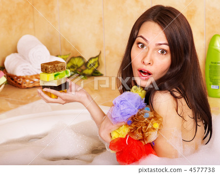 Woman take bubble  bath. 4577738