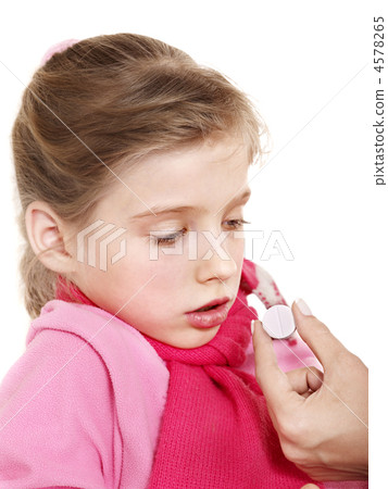 Sick child take medicine. Isolated. Sick child take medicine. Isolated. 4578265
