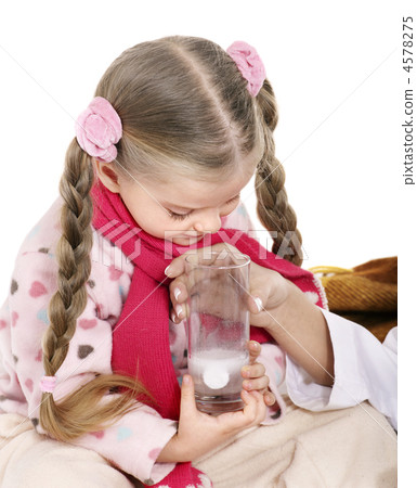 Sick child take medicine. Isolated. Sick child take medicine. Isolated. 4578275