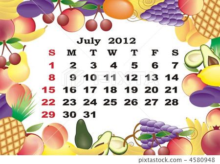 July - monthly calendar 2012 in colorful frame July - monthly calendar 2012 in colorful frame 4580948