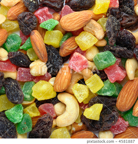 Toasted nuts and candied fruit background 4581887