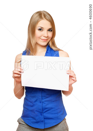 Beautiful young woman holding empty white board Beautiful young woman holding empty white board 4600690