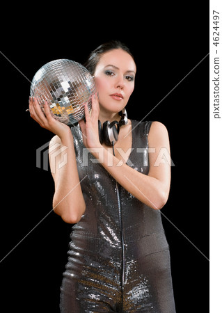 Portrait of nice young brunette with a mirror ball 4624497
