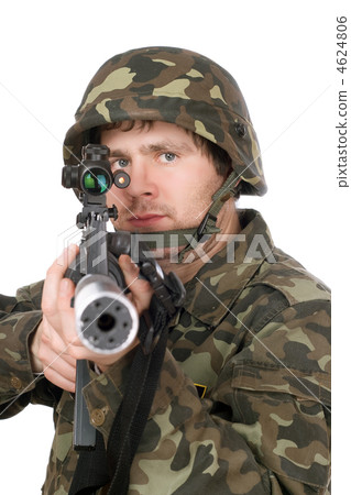 Armed soldier aiming m16 Armed soldier aiming m16 4624806
