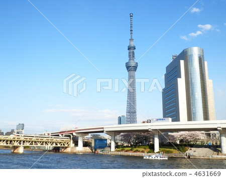 Limited express train and sky tree Limited express train and sky tree 4631669