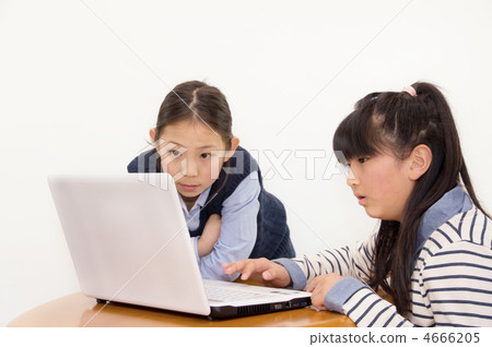 Two elementary students looking into the computer 4666205