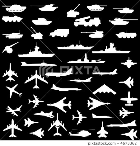 Vector set of aircraft, armored ships and guns. 4673362