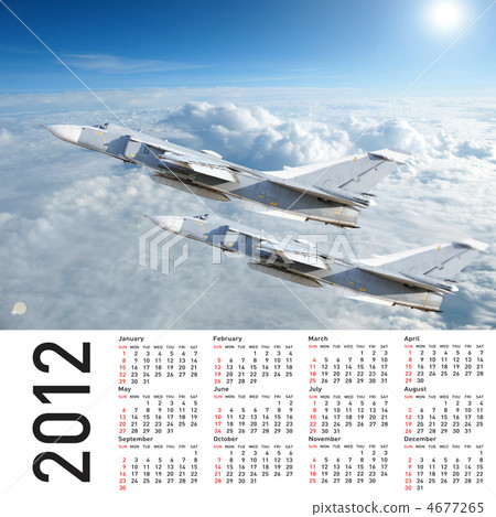 2012 Calendar with a military plane in the sky and clouds 4677265