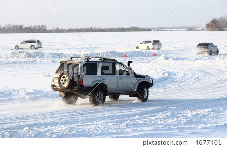 Car on winter road. Car on winter road. 4677401