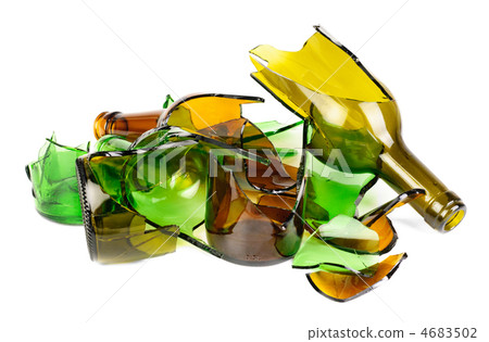 Waste glass.Recycled.Shattered green and brown bottle 4683502