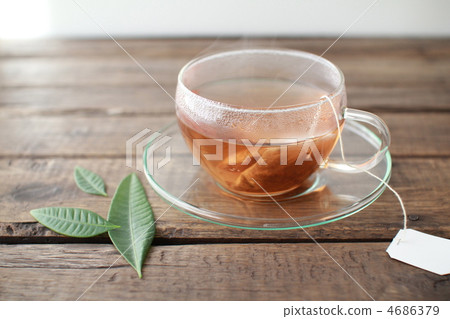 玻璃杯中裝有茶包的熱涼茶 4686379