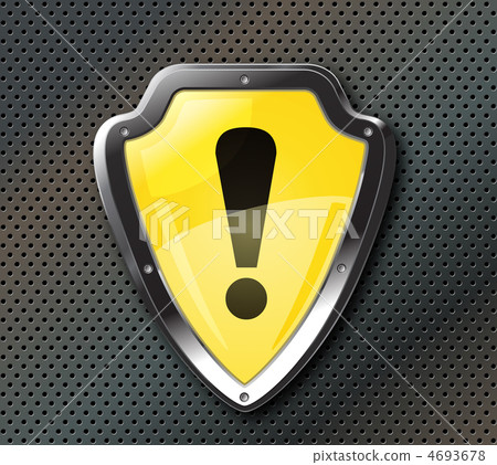 protection shield with exclamation mark on the metal perforated protection shield with exclamation mark on the metal perforated 4693678