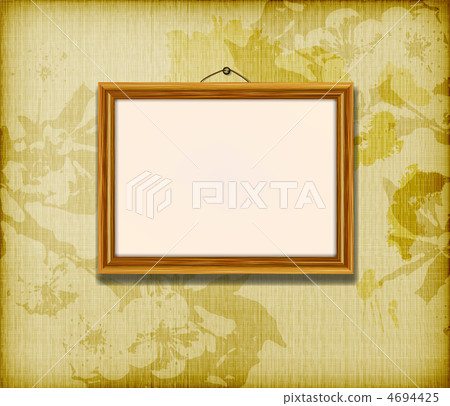 Old wooden frame for photo on the golden fabric background 4694425