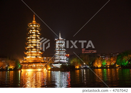 桂林河四湖日月塔 4707042