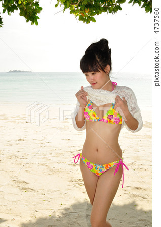 A young bikini woman enjoying a resort at Koh Stock Photo