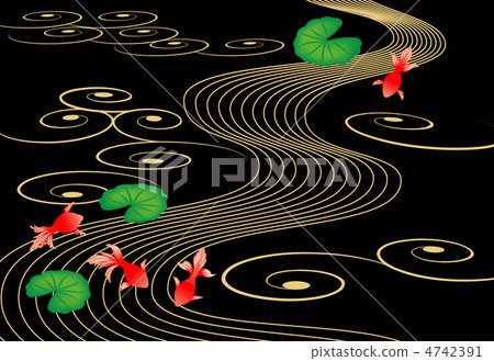 金魚日式黑色背景橫向位置 金魚日式黑色背景橫向位置 4742391