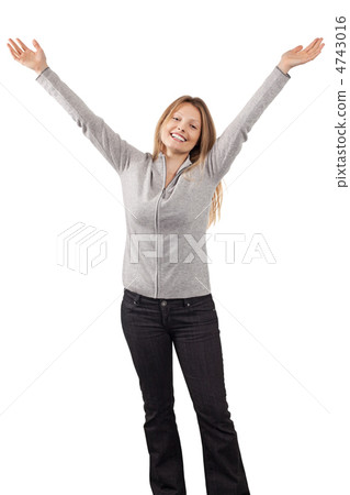 Happy woman with arms in the air 4743016