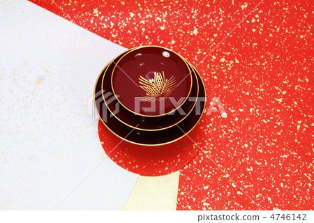 New Year's material · sake cups · Japanese paper back lateral position 4746142