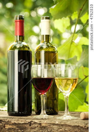 Red and white wine bottles and two glasses Red and white wine bottles and two glasses 4762810