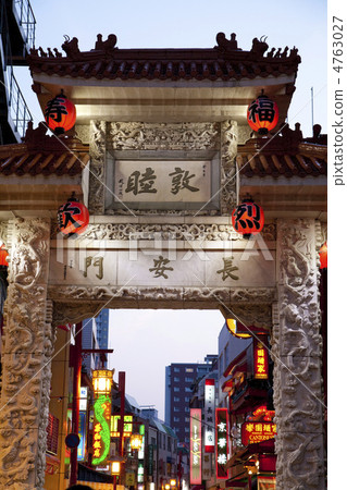 神戶南京町唐人街長安門 照片素材 圖片 圖庫