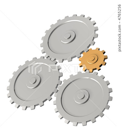 The 3d gold gear, rotating three steel gears 4765256