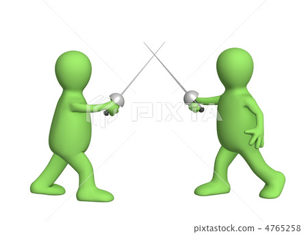 Two 3d persons - puppets, fencing swords 4765258