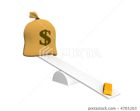 Ingot of gold and bag with dollars on weights Ingot of gold and bag with dollars on weights 4765263