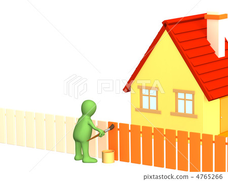 The 3d person - puppet, painting fence in orange color The 3d person - puppet, painting fence in orange color 4765266
