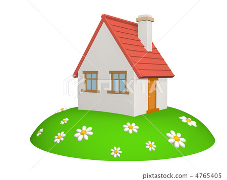 3d house on a green hill, with camomiles 3d house on a green hill, with camomiles 4765405