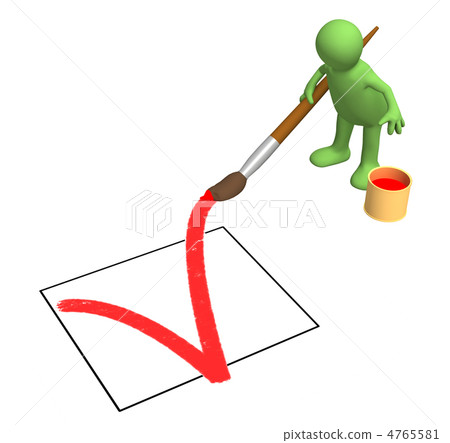 3d person - puppet, drawing in the document a tick 4765581
