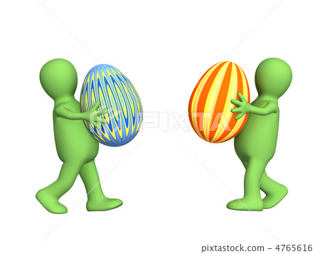 Two 3d persons - puppets, carrying easter eggs 4765616