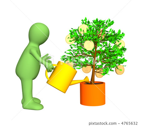 3d gardener, watering a tree with growing gold coins 4765632
