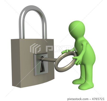 Person puppet opening lock by a key Person puppet opening lock by a key 4765721
