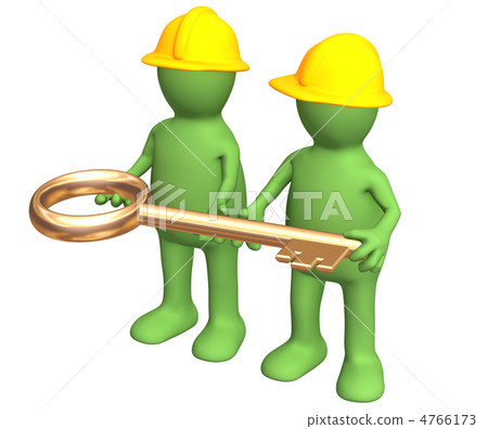 Two builders, holding in hands a gold key Two builders, holding in hands a gold key 4766173