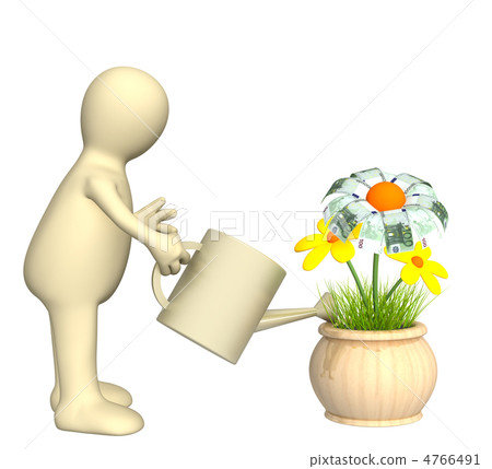 3d puppet, watering monetary flower 4766491