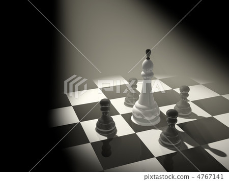3d chess king, surrounded with four pawns 4767141