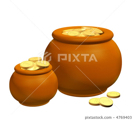 Pots with golden coins 4769403