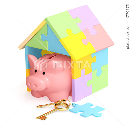 Piggy bank, house and key - Stock Illustration [4770275] - PIXTA