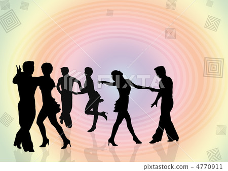 Background with silhouettes of the young people dancing in a dis 4770911