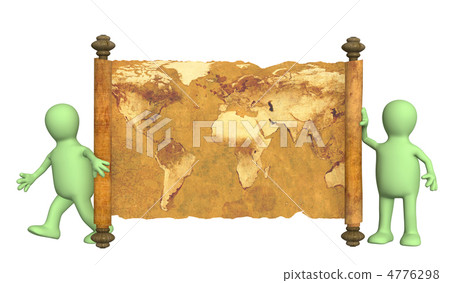 3d puppets with the ancient map 4776298