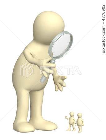 Giant with a magnifier and small people 4776902